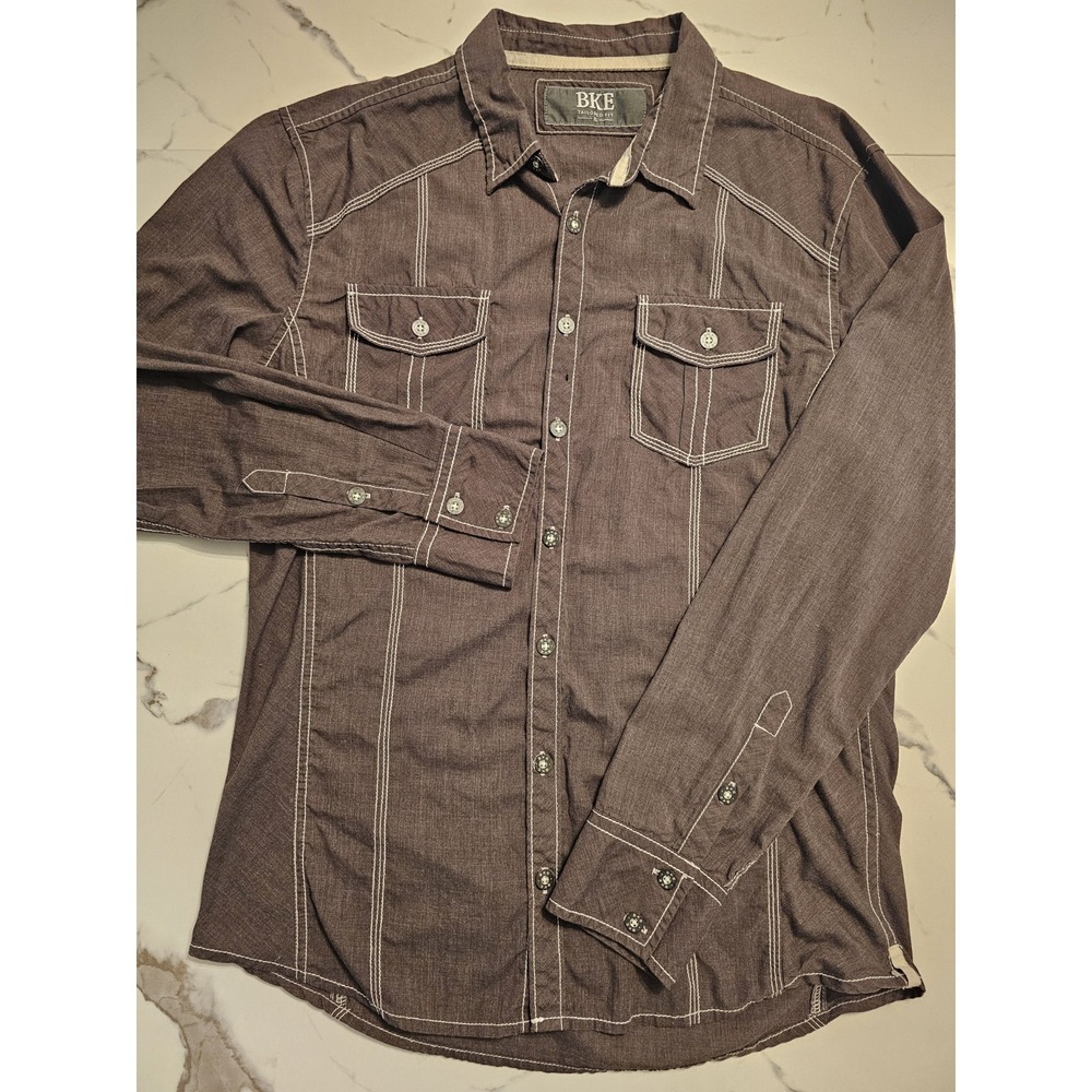 BKE Brushed Woven Tailored Fit Button Down Men's XL Brown